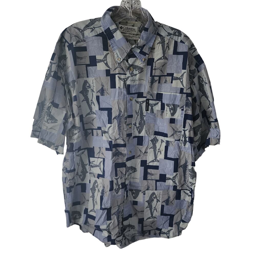 Columbia Men's Short Sleeve Button Up Swordfish Shirt Size XL